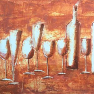 Bottles and chalices in brown