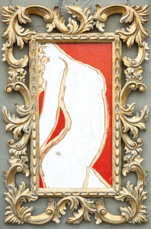 Title of the painting: Donna in rosso Incision and painting on wood  surface. Dimensions: 42 x 82 cm | 16,5 x 32,2 inch. Please note that the frame in the picture is not included on the measures and it might vary or change, this particular one is the artist suggestion for the artwork. 