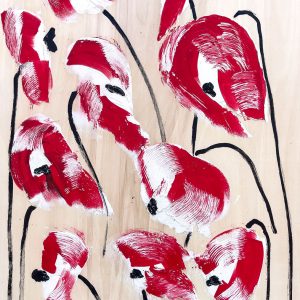 Red Poppies on wood
