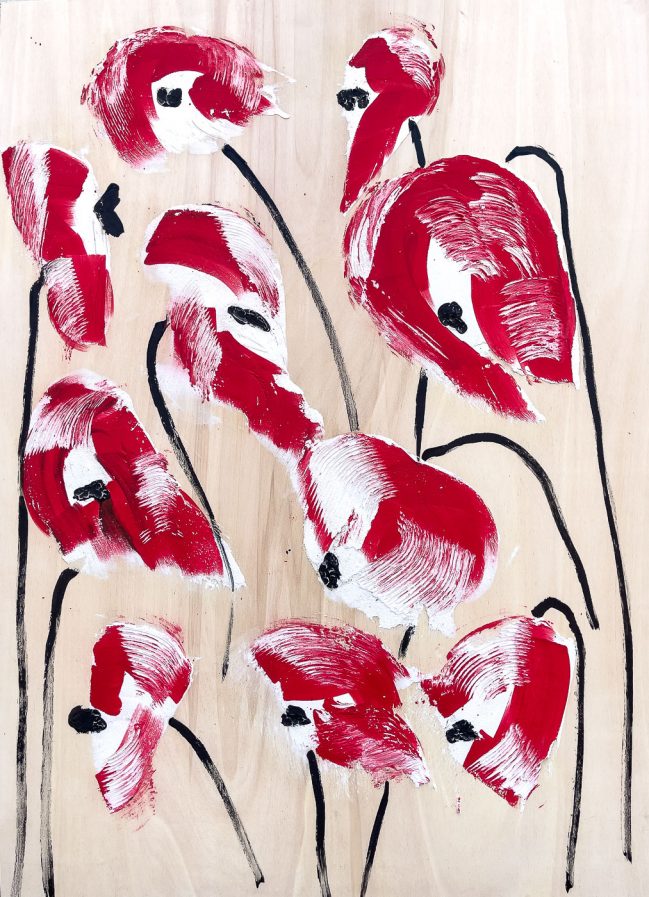 Red Poppies on wood 1