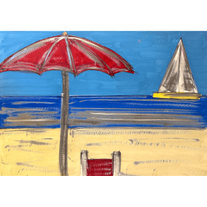 Red Umbrella by the Sea