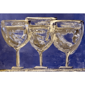 Three Golden Chalices in Blue