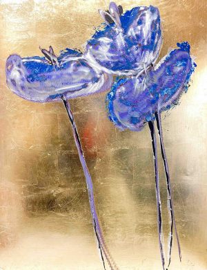Violet Poppies on Gold