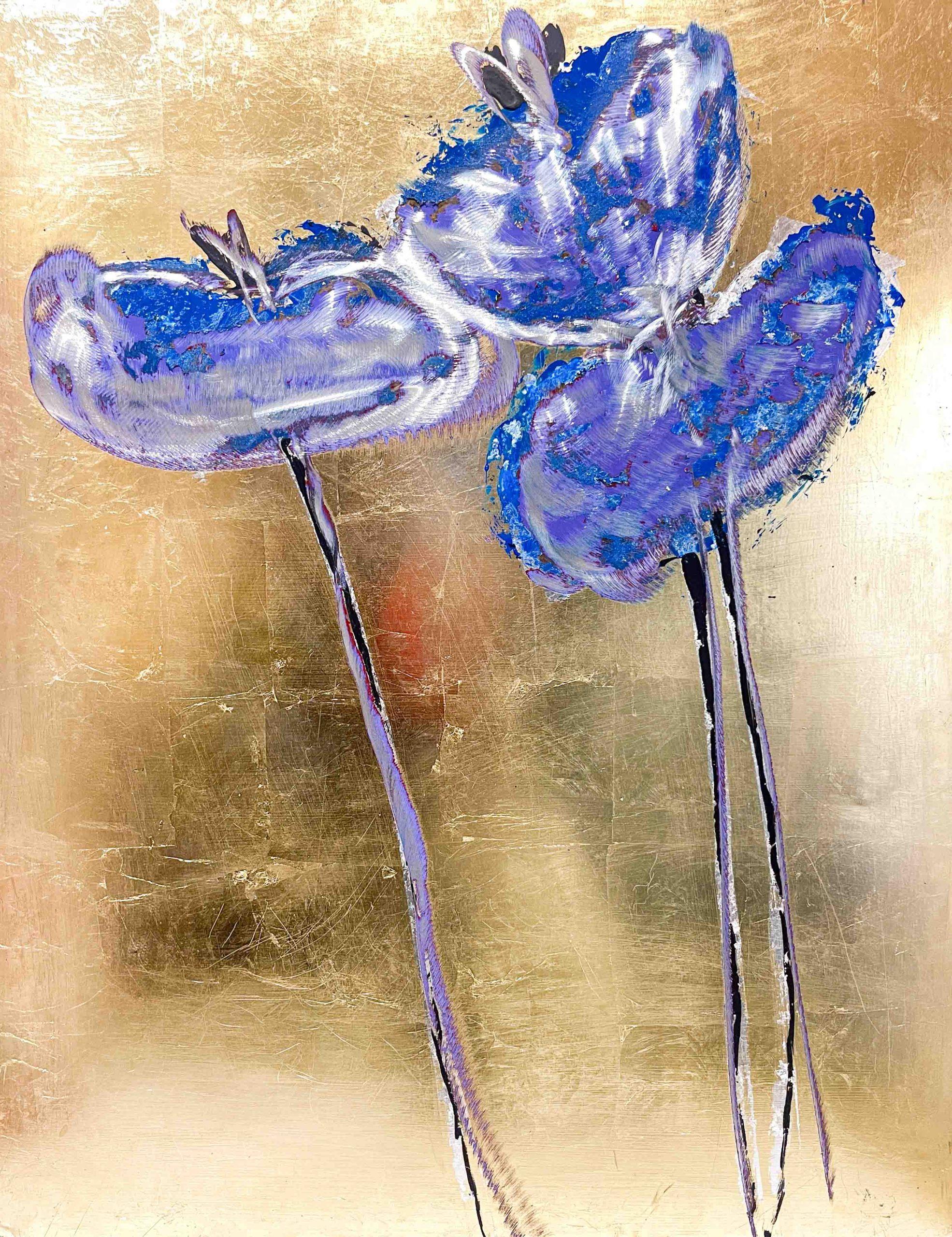 Violet Poppies on Gold