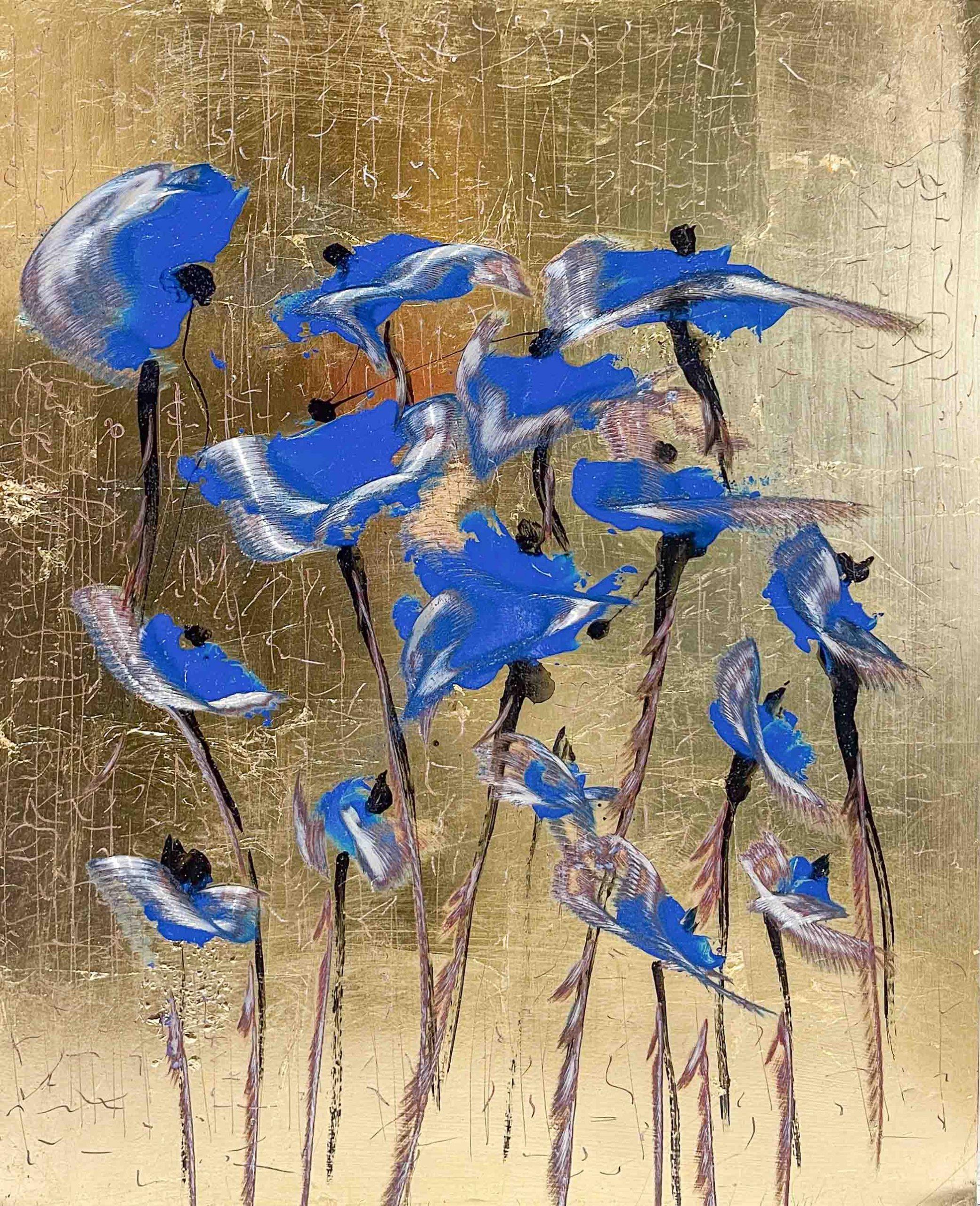 Blue Bouquet Poppies on Gold