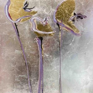 Golden Poppies on Silver Surface